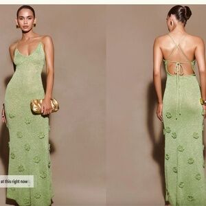 MESHKI - Suki Metallic Knit Maxi Dress Pastel Green